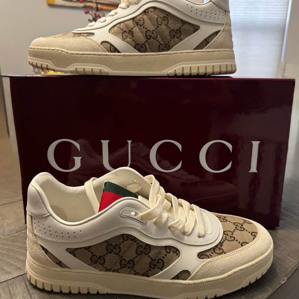 Gucci Beige and Cream Logo Sneakers